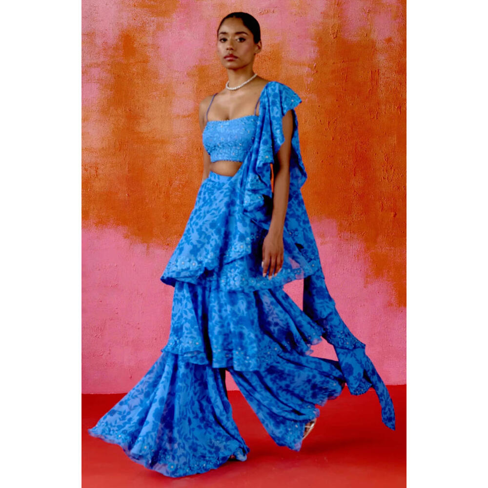 NEW, Sani Women's Blue Zaina Choli, Dupatta & Palazzo Pants Set  Size S